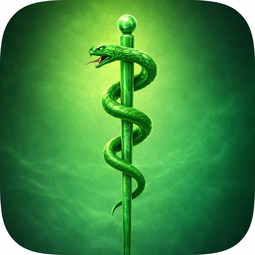 The Rod of Asclepius — single serpent on a plain staff